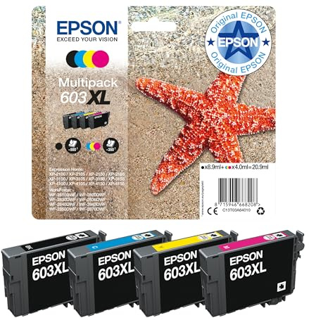 Epson Original 603XL Tinte Seestern Multipack 4-farbig XL, WF-2820DWF WF-2830DWF WF-2840DWF WF-2850DWF XP-2100 XP-2150 XP-3100 XP-3150 XP-4100 XP-4150, ReadyPrint Flex-Tintentarife