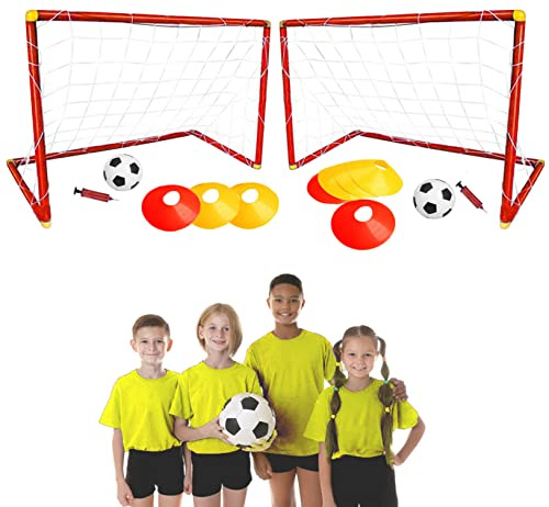 Kidoloop Kids 2X Football Goals with 2 Ball, 2 Pump, Backyard Football, Goal for Soccer Practice, Beach, Playground, Camping Kids Soccer Training Net