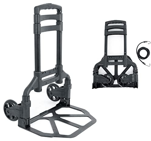 Rockville GigMate 154 lbs DJ/Musician Aluminum Trolley Hand Truck, Folds Flat, Large Rubber Wheels, Bungee Cord Included, Adjustable Height, for DJs and Musicians Transporting Gear