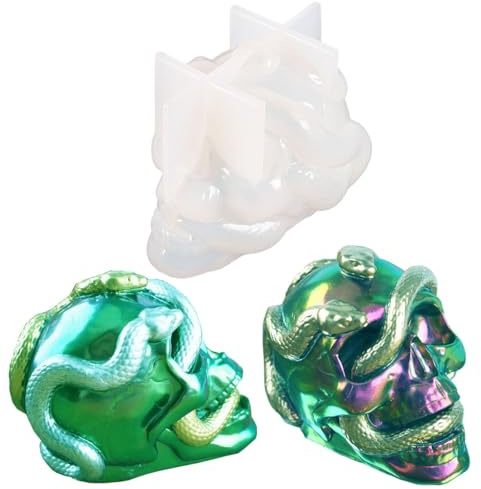 FineInno Stampo Silicone Teschio di Serpente, Stampo Epossidica Resina Testa di Teschio, Stampi Colata per Sapone Candela Gesso, Halloween Decor (Stampi Teschio)