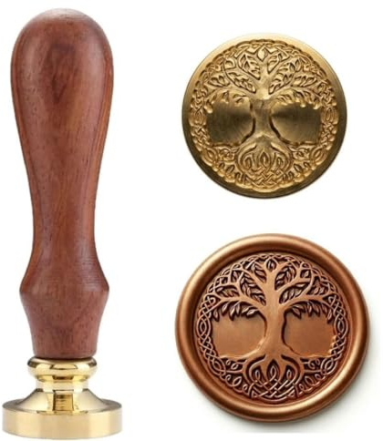 Vaxsigillstämpelset, försegling vax stämplar koppartätningar med trähandtag, vintage retro wiccan sigill vax stämpel (livets träd)