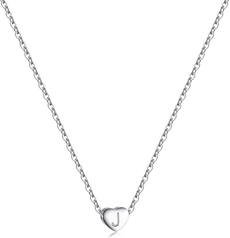 RWQIAN Silber Herz Buchstabe Kette Damen- Edelstahl Initialen Kette Alphabet J Buchstabe Kettenanhänger Halskette Geschenk 16+2