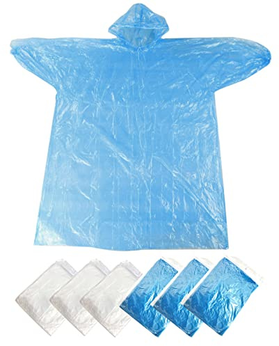 DKDDSSS 6 Pack Disposable Rain Ponchos, Waterproof Poncho, Lightweight Raincoat with Drawstring Hood Women Men, Emergency Plastic Raincoat for Adults, Clear