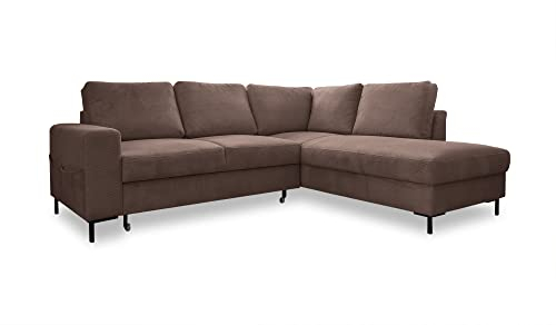 MIUFORM Ecksofa mit Schlaffunktion, Lofty Lilly Wohnlandschaft L-Form, Couch L Form Wohnladschaft mit Schlaffunktion Schlafcouch, Sofa Cord Metallfüße (Taupe, Rechts ausgerichtet)