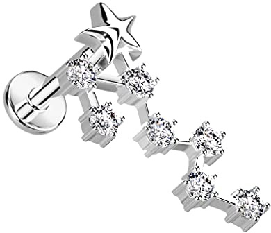 Piercing Labret pour Lèvre Menton ou Autre en Acier Chirurgical et Oxydes de Zirconium - Constellation du Signe du Zodiaque Sur un Goujon à Fond Plat et Filetage Interne - (Argenté/Scorpion, 1)