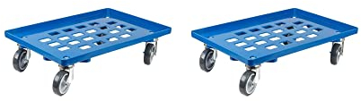 SparSet 2x Transportroller für Euroboxen 60x40cm mit Gummiräder blau | Gitter/Rasterdeck | 4 Lenkrollen | Traglast 300kg | Kistenroller Logistikroller Rollwagen Profi-Fahrgestell