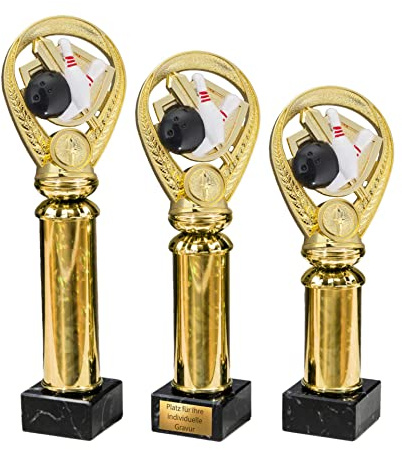 eberin Coupe de bowling 3 tailles – Trophée Trophée Award – Cadeau de bowler avec option de gravure – Élégante colonne dorée sur socle en marbre noir – Idéal pour les tournois, les championnats, les