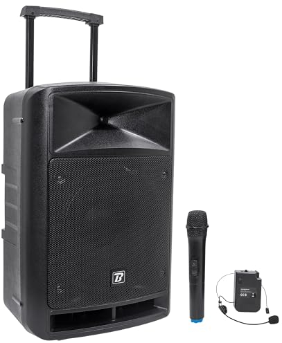 BoomTone DJ TRAVELSOUND12-VHF Système de Sonorisation Portable Noir 600W avec Bluetooth. Lecteur USB, SD et Micro Main et Serre-tête VHF Inclus. Idéal pour DJ, Karaoké, Spectacles de Rue et Fête