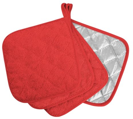 meioro 4-pack grytlappar för kök hög värmebeständig grytlapp, 100 % bomull heta dynor, quiltad frotté varm grytlapp set för kök, tvättbart grytunderlägg för matlagning bakning svart, 20 × 20 cm (röd)