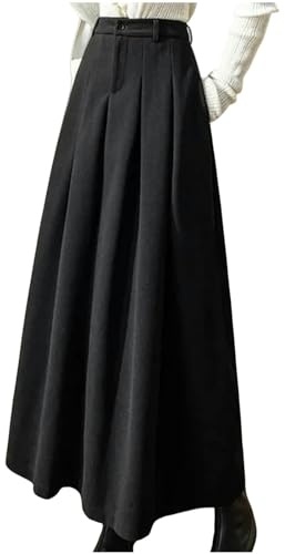 CBLdF Gonna Lunga Donna Donne Maxi Gonna Elegante Ufficio Gonna Lunga Autunno Inverno Caldo Gonne Plissettate Casual Loose A-Line Gonna-Nero-s
