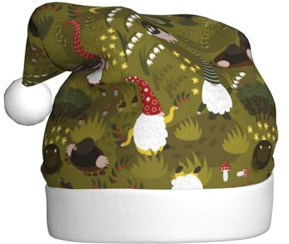 Mosytuky Gnomes Playing In The Garden Santa Hat- Christmas Thicken Velvet Hat For Men Women For Christmas New Year Festive Holiday Party