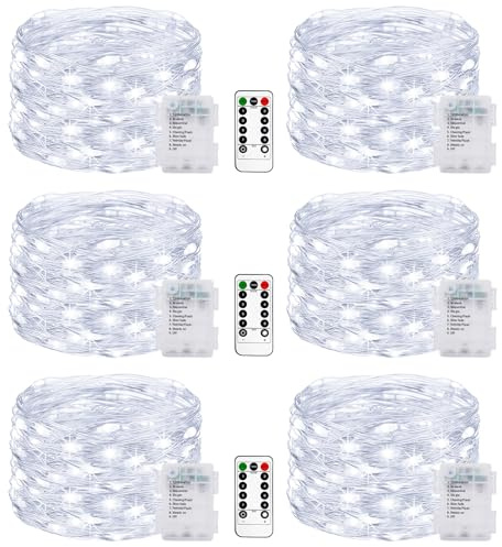 litogo 6 Pack Fairy Lights Battery Operated with Timer, 5M 50 LED Copper Wire Micro LED String Lights Indoor, Cool White Hanging Twinkle Lights for Bedroom Christmas Party Wedding DIY Decoration
