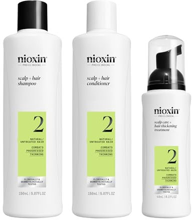 Nioxin Scalp + Hair Thickening System 2 Kit - Hair Thickening System for Natural Hair with Progressed Thinning - Shampoo, Conditioner & Scalp Treatment (150+150+40ml)