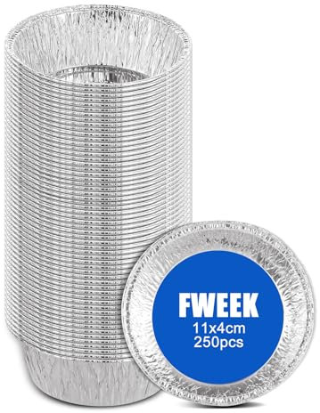 FWEEK 250PCS Aluminum Foil Pie Dishes - 12CM Round Disposable Baking Trays, Mini Tart Tins and Small Pots for Oven