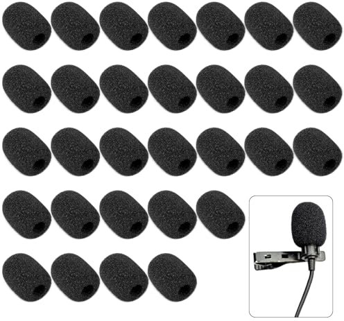 Piriuuo 30 Stück Ersatz-Windschutz für Mikrofon, Popschutz Headset, Schwarz Mikrofon Windschutz Abdeckung Popschutz Mikrofon Schwamm Spuckschutz Windschutzscheibe für Ansteck Headset Mikrofon