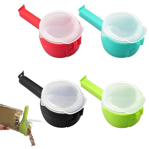 4 Stück Verschlussclips Mit Ausschütter,Kunststoff Tütenclips,Verschlussclips,Verschlussklammer,Snackspender,Bunt Snack Clip Für Verpackung Zum Verschließen Von Snacks Trockenwaren Fleisch Gemüse