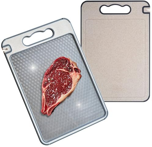 Nouraz Planche à découper en acier inoxydable – Grandes planches à découper pour cuisine, planche à découper double face, antibactérienne, passe au lave-vaisselle, non plastique, non toxique, bords