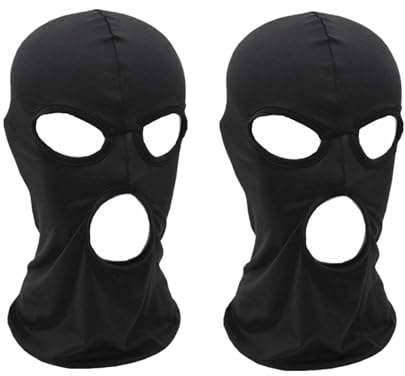 Symphonyw Balaclava Ski Mask, Motorcycle Balaclava Men Black Thin Full Face Mask for Motorcycle Bike Hunting Cycling Skiing (UK, Alpha, One Size, 2 Pcs 3 Hole Black)