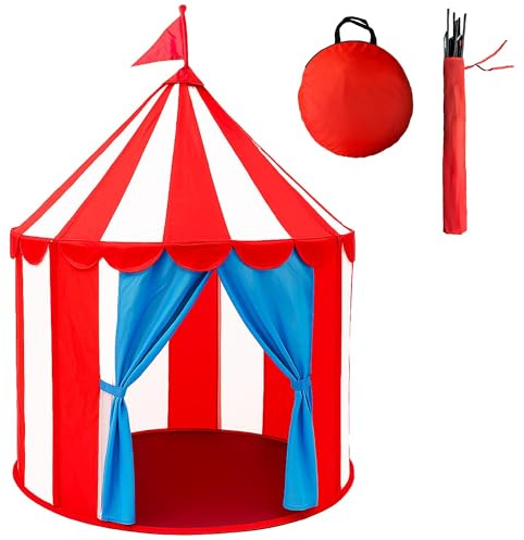Bomodoro Tienda de campaña Infantil. Tipi de Circo Exterior e Interior. Casita Infantil roja y Blanca 150 cm de Alto