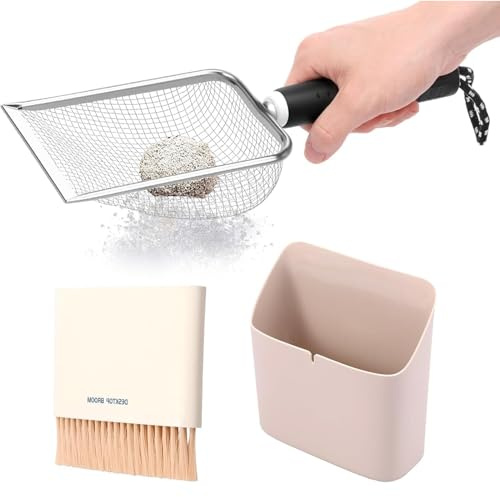Kattströ spade – rostfritt stål KOT-spade, lätta och halkfria utrymmesbesparande tillbehör för kattungarna kattlådor rengöring