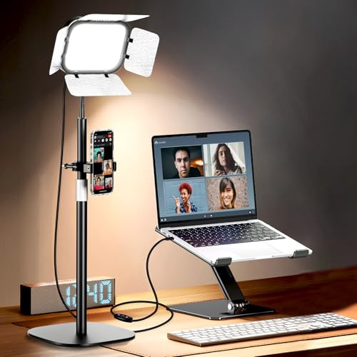 EMART Video Licht mit Magnetischem Reflektor, 360°Drehbare LED Streaming Licht, 15W USB Dimmbares 3000–5500K Videoleuchte für Zoom-Meetings, Videokonferenzen, Live-Streaming und Fotografie