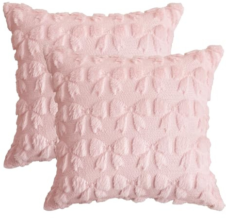 Artoid Mode rosa rosett rosett mjuk plysch fuskpäls alla hjärtans dag kuddöverdrag set med 2, 45 x 45 cm dekorativt kuddöverdrag soffa vardagsrum dekor
