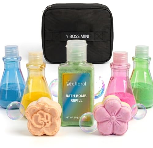 Efloral Bath Bomb Science Kit for Kids - 7-Pack DIY Bath Potions with Refill & Storage Bag, Fizzy STEM Experiment Gift Set, Organic & Skin-Safe Bath Treats for Birthday, Christmas, Girls & Boys (BK)