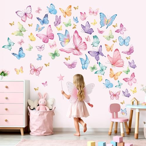 wondever Pegatinas de Pared Mariposa Colorido Adhesivos Decorativos Acuarela Mariposa Vinilos Pared para Habitación Niñas Bebés Guardería