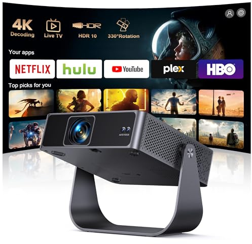 Smart Projector [Compatible with Netflix/Disney/Live TV & 330° Rotatable] Mini Portable Projector 4K Auto Focus& 6D Keystone, PUTRIMS Native 1080p Projectors 30000Lumen WiFi Bluetooth for Home Outdoor
