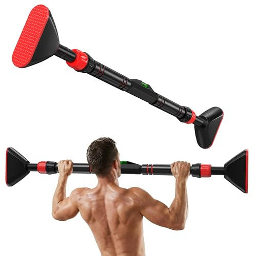 Barre de Traction réglable de 74 à 98cm, Barre de Traction pour Porte sans vis, Avec niveau, Avec tapis de protection murale, antidérapant, Jusqu'à 200 kg