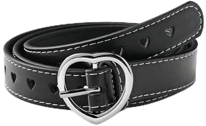 JILLICK Silver Heart-Shaped Buckle Ladies Belt 2.3cm Wide 110cm Long - Elegant PU Leather Waist Cincher For Dresses Jeans Skirts Casual Workwear Adjustable Strap Stylish Female Accessory