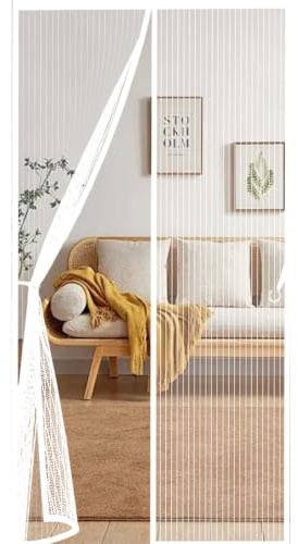 Cortina Mosquitera Puerta 148 x 225 cm Anti-Insectos, Mantiene El Aire Fresco Cortina Puerta Magnetica Imantada Imán sin Necesidad de Taladrar para Balcon Patio Corredera, Blanco