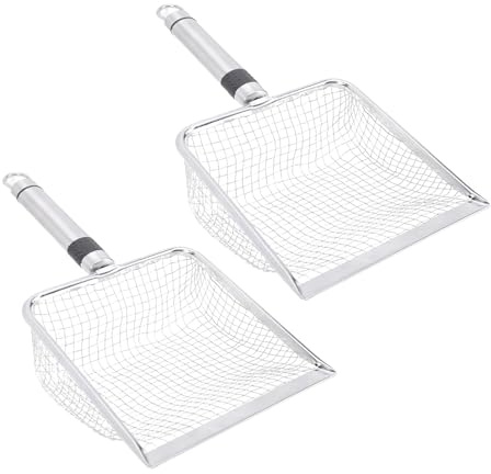 Bewinner Kattsandsskopa i Rostfritt Stål 2-pack – Finmaskigt Ströspade, Robust Kattströskopa med Ergonomiskt Handtag för Enkel Rengöring, Rengöringsverktyg för Papperskorgar
