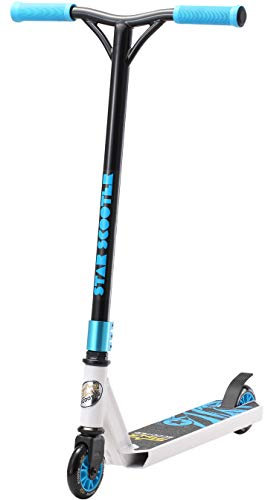 STAR SCOOTER Pro Sport Stunt Scooter Trottinette Freestyle Enfant de 8 Ans et Adulte | Patinette 100mm Aluminium pour débutants et confirmés | Blanc & Bleu