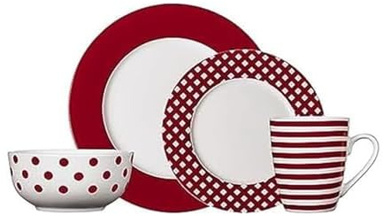 Pfaltzgraff Kenna Red 16-Piece Porcelain Dinnerware Set, Service for 4