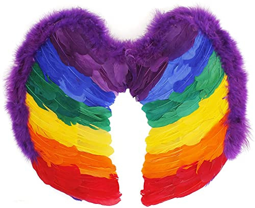 ILOVEFANCYDRESS RAINBOW FEATHER WINGS - PERFECT FOR UNIQUE EYE CATCHING CARNIVAL COSTUMES, GAY PRIDE AND PARROT COSTUMES - ONE SIZE