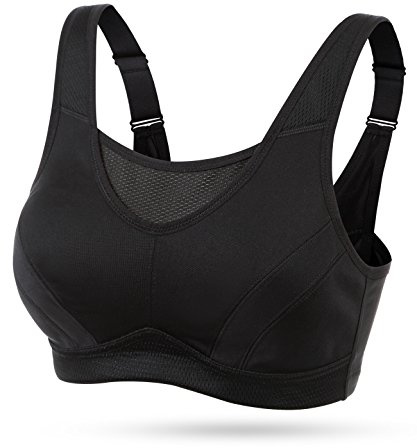 WingsLove Women's High Impact Sports Bra High Support Wireless Adjustable Plus Size for Large Breasts Black