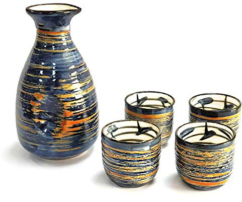 Set tradizionale giapponese da Sake con tazzine, in ceramica dipinta a mano, 5 pezzi Blue Rich