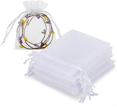 HRX Package 100 Stück Organzasäckchen Weiß 8x10cm, Organza Geschenkbeutel klein kleinSchmuckbeutel Lavendelbeutel für Hochzeit Gastgeschenke