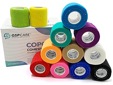 GSPCARE Selbsthaftende Bandage 5 cm x 4,5 m, 12 Rollen Elastisch Kohäsiver Verband Tierverband Selbstklebend, Haftbandage für Schwellungen der Knöchelverstauchungen am Handgelenk