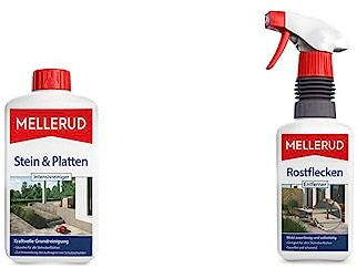 Mellerud Stein & Platten Intensivreiniger – Effizientes Reinigungsmittel zum Entfernen von Schmutz auf Allen Steinoberflächen im Außenbereich – 1 x 1 l & Rostflecken Entferner – 1 x 0,5 l