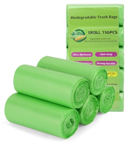 Sacs Poubelle Biodégradables 10L, 150 pièces Sacs à Ordures Bio, Sacs à ordures de Cuisine Dégradables et Recyclables, Ultra Résistant, Anti-Fuites, Sacs à Ordures Bio (45x50cm)