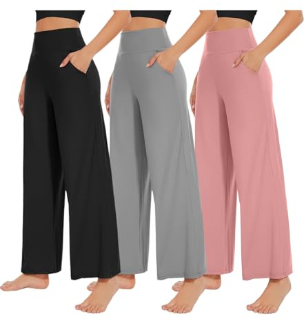 NEW YOUNG 3 Pack Women's Wide Leg Pants with Pockets High Waist Loose Sweatpants Casual Lounge Yoga Workout Palazzo