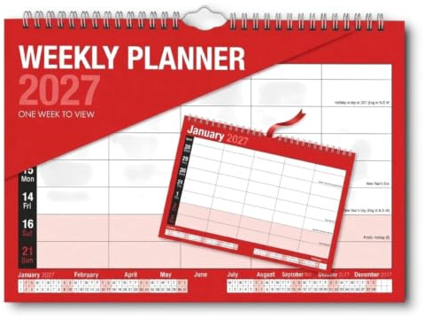 PaulStore 2027 Week to View Wall Calendar – 5-Column Family Planner & Organizer – Hanging Spiral Daily Appointment Diary for Home, Office, and School – Spacious Monthly Layout