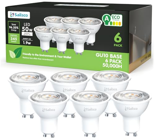 sailsco Energieklasse A GU10 LED Neutralweiss Lampe,1.9W 345LM 4000K Neutralweiß GU 10 Spot Energiesparlampe,50W Glühbirne Ersetzt,36 Grad Abstrahlwinkel G10 Leuchtmittel,Nicht Dimmbar Birne,6 Stück
