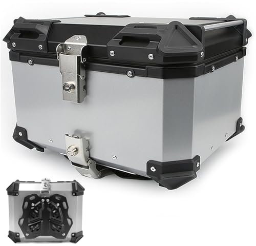 Bauletto per Moto 28L 36L 45L 55L 65L 80L 100L Alluminio Baule Moto Valigia con Serratura di Sicurezza, Valigia Top Case per Scooter(Argento,28L)