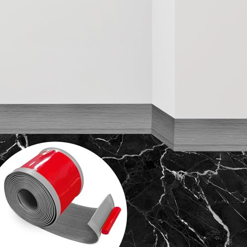 Battiscopa in PVC, Battiscopa Venature del Legno Grigio 10 cm x 3 metri, Battiscopa Adesivo Binario di Transizione del Gap nel Muro, Battiscopa Decorativi, Battiscopa PVC per Cucina, Bagno, Soggiorno