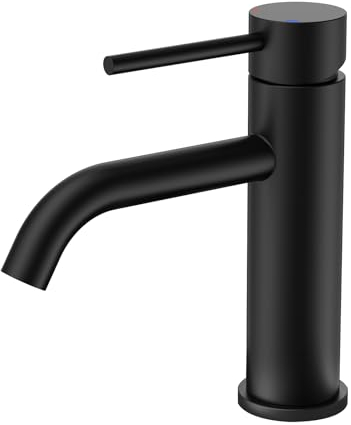 FORIOUS Robinet de Salle de Bain, Mitigeur Noir à une Poignée pour Lavabo dans la Salle de Bain, les Toilettes des Invités