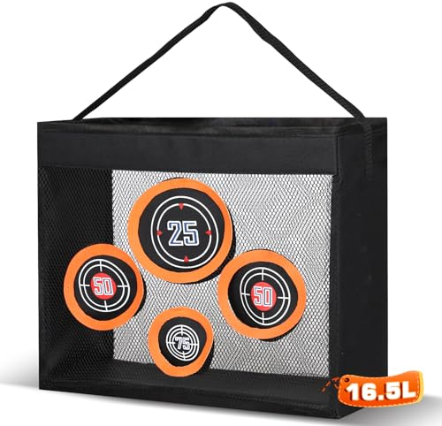 Lehoo Castle Zielscheibe Nerf, 4 Ziele Zielscheibe aus Netz mit Griff, 16.5L Nerf Zubehör Organizer, Geschenk für Jungen