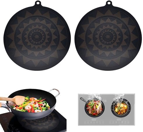 Alfombrilla Protectora para Placa, Protector de Placa de Induccion, Anti-Rasguños Protector Vitroceramica Induccion, Adaptador Placa Induccion, Reutilizables, Antideslizante, Redonda, 2 Piezas, 24cm